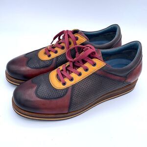 SEPOL Melbourne Burgundy Hand Painted Leather Sneaker in Multicolor Men's Size 7